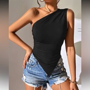 One-Shoulder Black Top